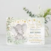 Invitation Twinkle Little Star Green Elephant Baby shower (Debout devant)