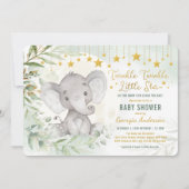 Invitation Twinkle Little Star Green Elephant Baby shower (Devant)