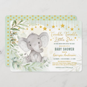 Invitation Twinkle Little Star Green Elephant Baby shower