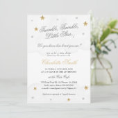 Invitation Twinkle Little Star Grey Gold Baby shower élégant (Debout devant)