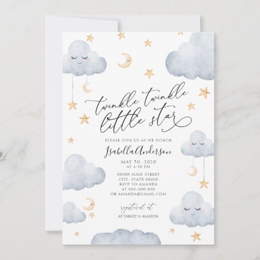 Invitation Twinkle Little Star Jaune Baby shower neutre (Devant)