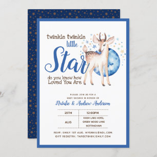 Invitation Twinkle Little Star Little Deer Blue Gold Modern