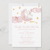 Invitation Twinkle Little Star Lune Baby shower fille rose (Devant)