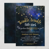 Invitation Twinkle Little Star Marine Baby shower Gold Galaxy (Devant / Derrière)