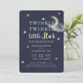 Invitation Twinkle Little Star Midnight Baby shower bleu (Debout devant)