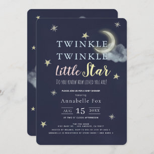 Invitation Twinkle Little Star Midnight Baby shower bleu