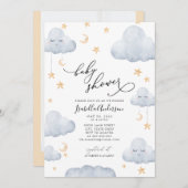 Invitation Twinkle Little Star Moon Baby shower bleu jaune (Devant / Derrière)