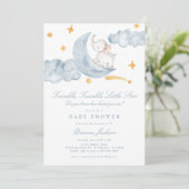 Invitation Twinkle Little Star Moon Blue Boy Baby shower (Debout devant)
