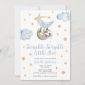 Invitation Twinkle Little Star Moon Blue Boy Baby shower (Devant)