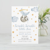 Invitation Twinkle Little Star Moon Blue Boy Baby shower (Debout devant)