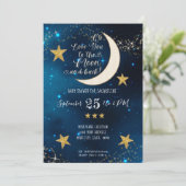 Invitation Twinkle Little Star Navy Blue Moon Boy Baby shower (Debout devant)
