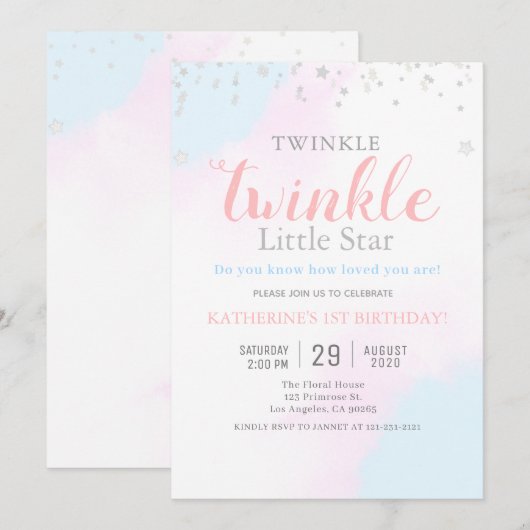 Invitation Twinkle Little Star Neutral Girl & Boy Anniversair (Devant / Derrière)