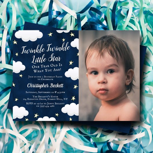 Invitation Twinkle Little Star Photo 1er anniversaire Invitat
