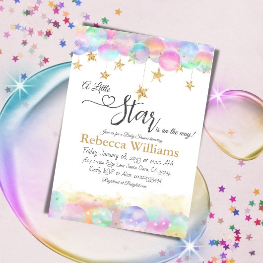 Invitation Twinkle Little Star Rainbow Bubbles Baby shower