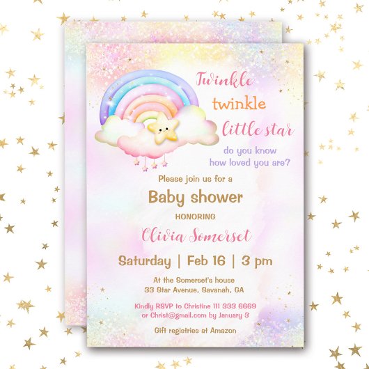 Invitation Twinkle Little Star Rainbow Girl Baby shower
