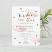 Invitation Twinkle Little Star Rose Cloud Baby shower par cou (Debout devant)