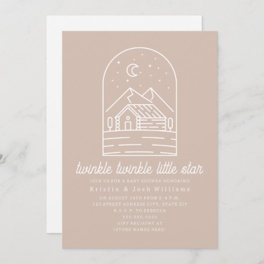 Invitation Twinkle Little Star rose fille Baby shower (Devant / Derrière)