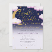 Invitation Twinkle Little Star Rose Girl Premier anniversaire (Devant)