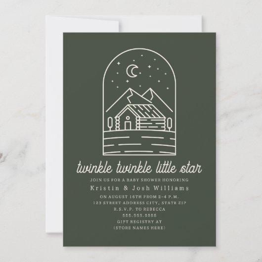 Invitation Twinkle Little Star Rustic Green Baby shower (Devant)