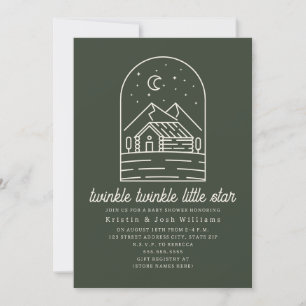 Invitation Twinkle Little Star Rustic Green Baby shower