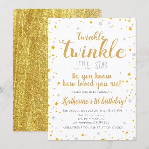 Invitation Twinkle Little Star Silver & Gold Girls Anniversai