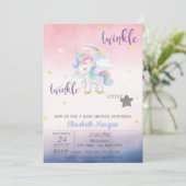 Invitation Twinkle Little Star Unicorn Baby shower (Debout devant)