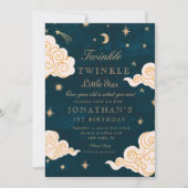 Invitation Twinkle Little Stars Cute Moon 1er Anniversaire (Devant)
