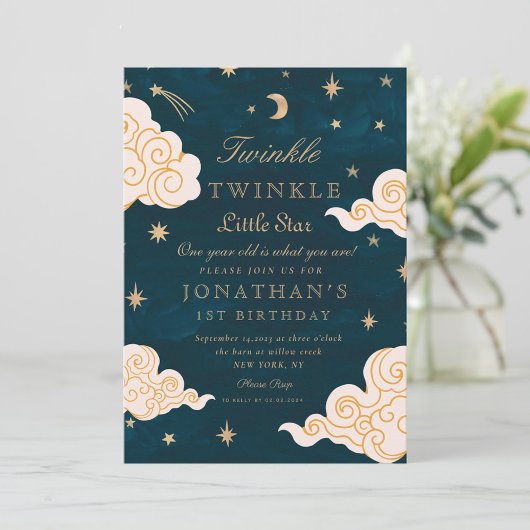 Invitation Twinkle Little Stars Cute Moon 1er Anniversaire
