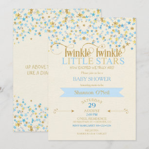 Invitation Twinkle Little Stars Jumeaux Bébés Garçons Or Bleu