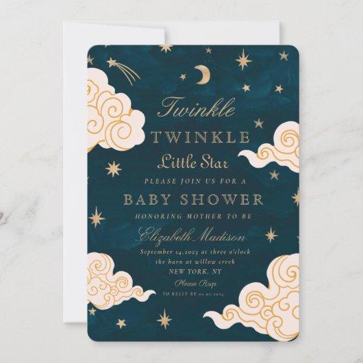 Invitation Twinkle Little Stars mignon Baby shower de lune (Devant)
