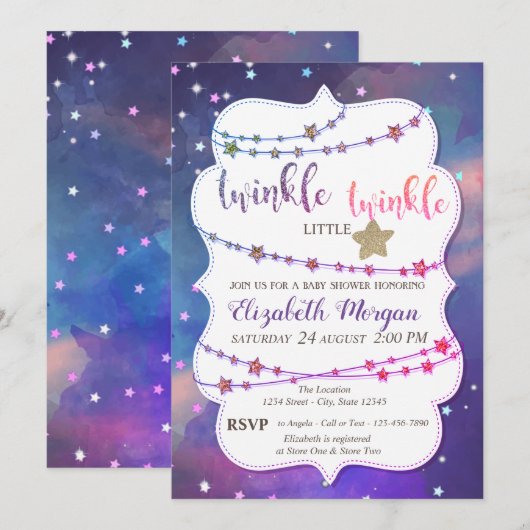 Invitation Twinkle Little Stars Peindre Baby shower de splash (Devant / Derrière)