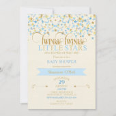 Invitation TWINkle Little Stars Twin Baby Boys Gold Blue (Devant)