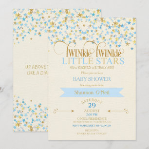 Invitation TWINkle Little Stars Twin Baby Boys Gold Blue