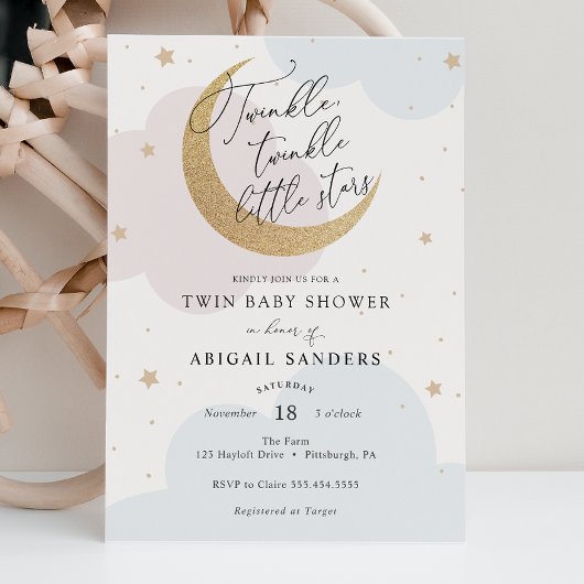 Invitation Twinkle Little Stars Twin Baby Shower