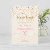 Invitation Twinkle Little Stars Twins Baby shower Rose Gold (Debout devant)