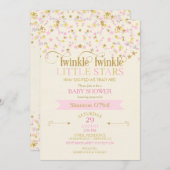 Invitation Twinkle Little Stars Twins Baby shower Rose Gold (Devant / Derrière)