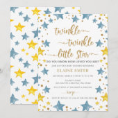 Invitation Twinkle petit Baby shower Star Gold Blue Boy (Devant / Derrière)