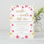 Invitation Twinkle petit Baby shower Star Gold Rose fille (Debout devant)