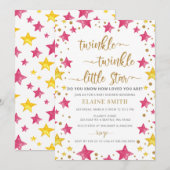 Invitation Twinkle petit Baby shower Star Gold Rose fille (Devant / Derrière)