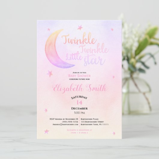 Invitation Twinkle petite étoile bébé fille bébé douche (Debout devant)