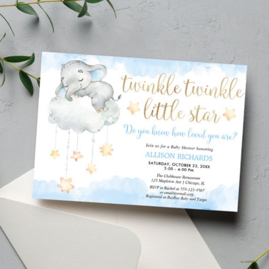 Invitation Twinkle scintille petit baby shower d'or bleu étoi