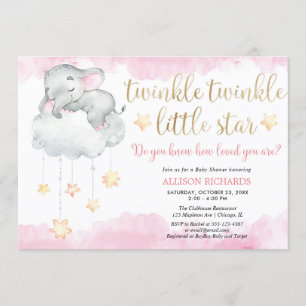Invitation Twinkle scintille petit baby shower d'or rose étoi