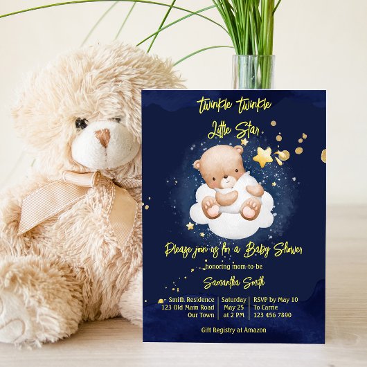 Invitation Twinkle scintille petit baby shower étoile en pelu