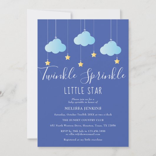 Invitation Twinkle Sprinkle Little Star Baby shower bleu (Devant)