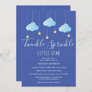 Invitation Twinkle Sprinkle Little Star Baby shower bleu