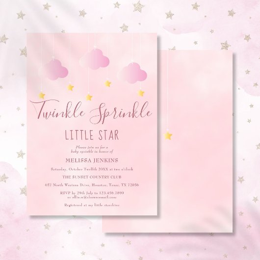 Invitation Twinkle Sprinkle Little Star Baby shower fille ros