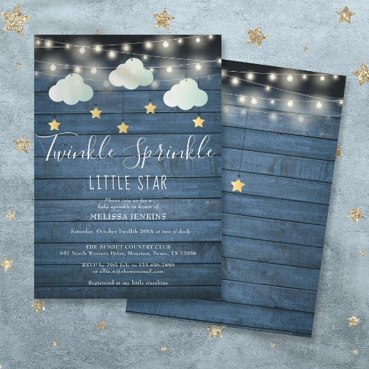 Invitation Twinkle Sprinkle Little Star Baby shower rustique