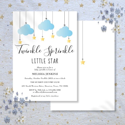 Invitation Twinkle Sprinkle Little Star Blue Boy Baby shower