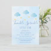 Invitation Twinkle Sprinkle Little Star Boy Baby shower bleu (Debout devant)