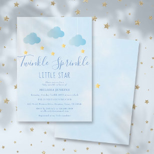 Invitation Twinkle Sprinkle Little Star Boy Baby shower bleu